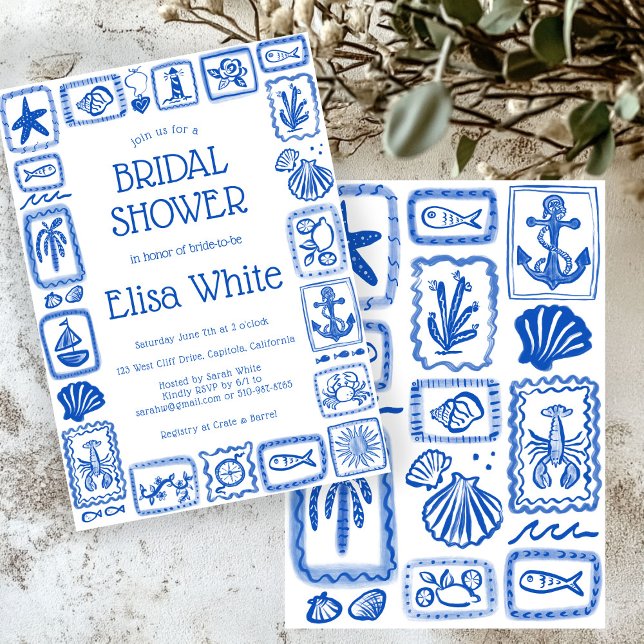 Invitation LoveNotes from the Sea Modern CUSTOM Fête des mari (LoveNotes from the Sea Modern CUSTOM Beach Summer Hand drawn Bridal Shower Invitation
)