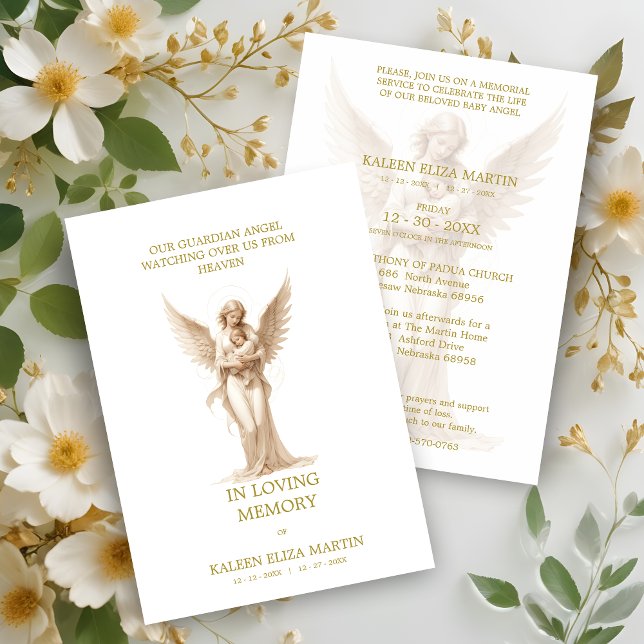 Invitation Loving Baby Guardian Angel Memorial Funeral (Loving Baby Guardian Angel Memorial Tribute Funeral Invitation Card.)