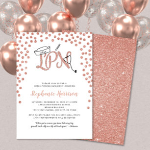 Invitation LPN infirmière graduation rose d'or confetti pinni