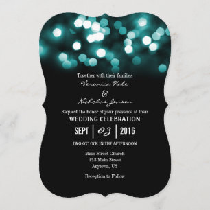 Invitation L'Turquoise Parties scintillant de Black Bokeh inv