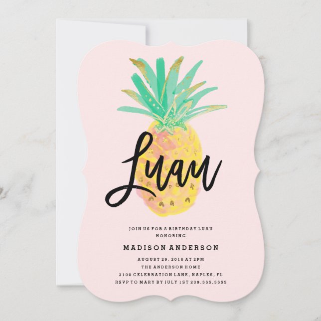 Invitation Luau à l'invitation du Parti rose (Devant)