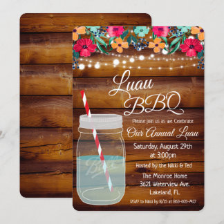 Invitation Luau Aloha Mason Jar