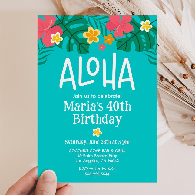 Invitation Luau Aloha Tropical 40e anniversaire (Créateur téléchargé)
