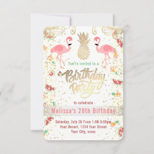 Invitation luau d'anniversaire tropical flamand