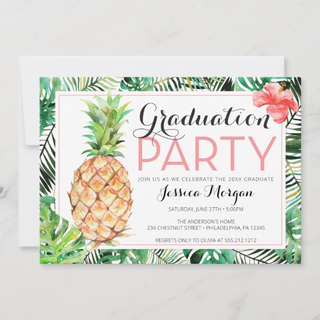 Invitation Luau de fin d'études Tropicale Ananas a (Devant)