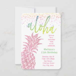 Invitation luau faux parties scintillant rose ananas l'été an