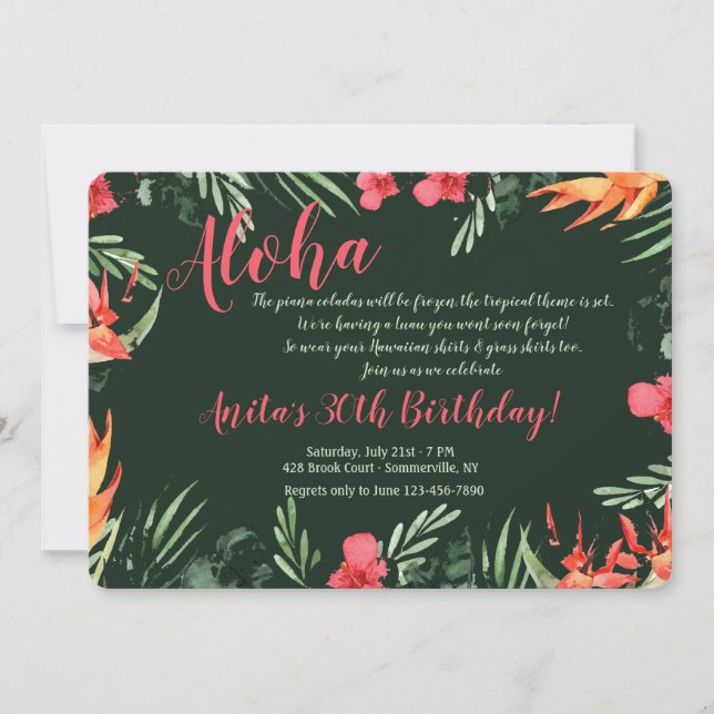Invitation Luau Fleurs Tropicales (Devant)