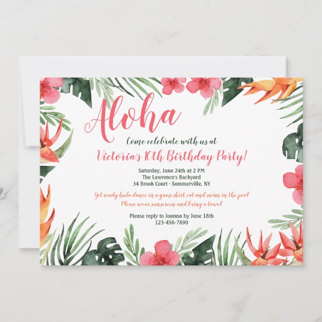 Invitation Luau Fleurs Tropicales (Devant)