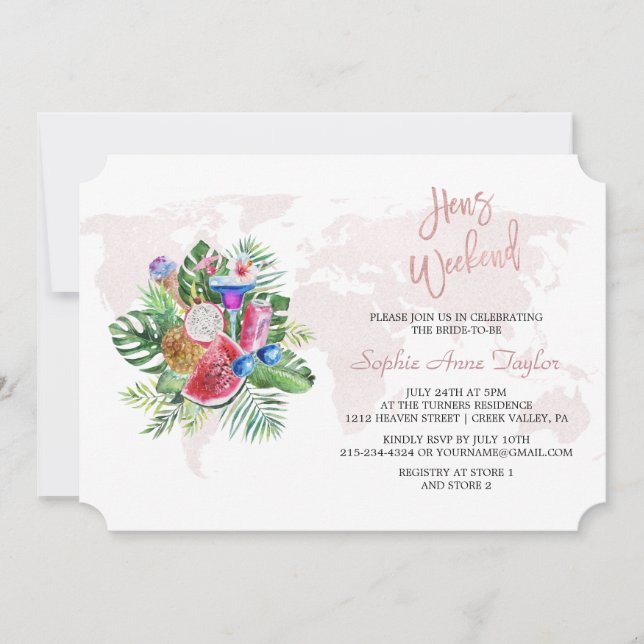 Invitation Luau Floral Rose Gold Bachelorette Hens Week-end (Devant)