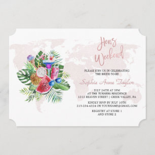 Invitation Luau Floral Rose Gold Bachelorette Hens Week-end