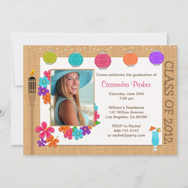 Invitation Luau Graduation SCROLL DOWN pour 2013 (Devant)
