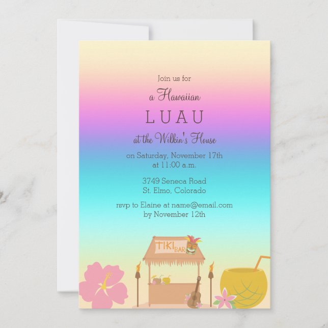 Invitation Luau Hawaïen Tropical (Devant)