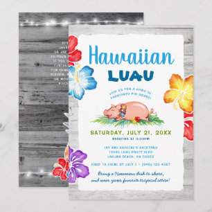 Invitation Luau hawaïen tropical   Rôti de cochon floral rust
