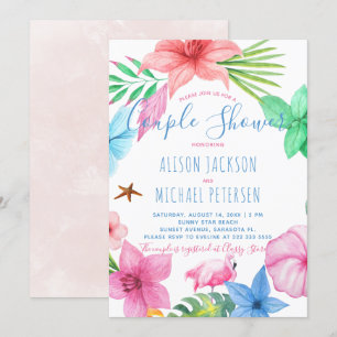 Invitation Luau Hawaii tropical fleuri wreath couple douche