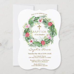 Invitation Luau Hawaiian Fleurs Tropicales Wreath Baptism