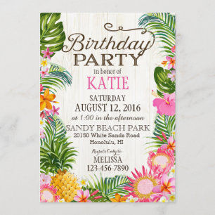 Invitation Luau Hawiian Beach Fête d'anniversaire rustique