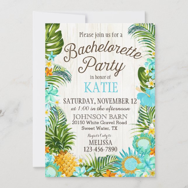 Invitation Luau Hawiian Beach Rustique Bachelorette Party (Devant)