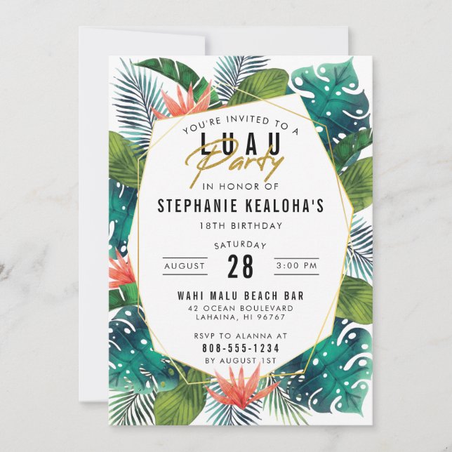 Invitation Luau Party Gold moderne Tropical Hawaiian Annivers (Devant)