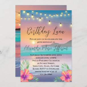 Invitation Luau Pastel Sunset Beach Ocean Anniversaire