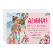 Invitation Luau Photo Fleur Tropicale Rose Anniver