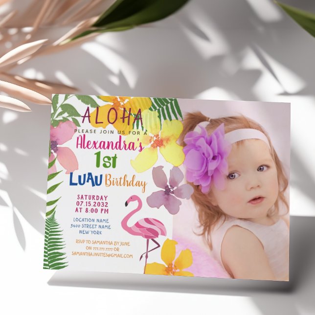 Invitation Luau Photo Premier Anniversaire (Créateur téléchargé)