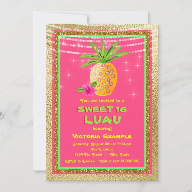Invitation Luau pour un Sweet 16 (Devant)