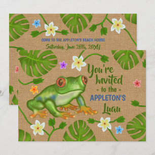 Invitation Luau Summer Party Frog Tropical Hawaiian Beach Amu