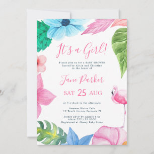 Invitation Luau tropical floral c'est un baby shower fille