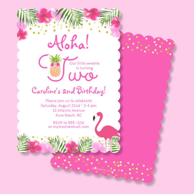Invitation Luau Tropical Floral Girl 2ème anniversaire (Créateur téléchargé)