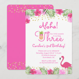 Invitation Luau Tropical Floral Girl 3ème anniversaire
