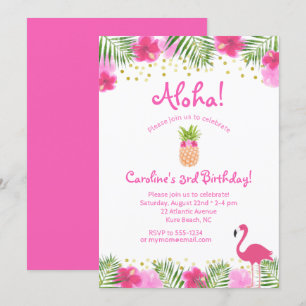Invitation Luau Tropical Floral Girl 3ème anniversaire Invit