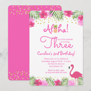 Invitation Luau Tropical Floral Girl 3ème anniversaire Invit