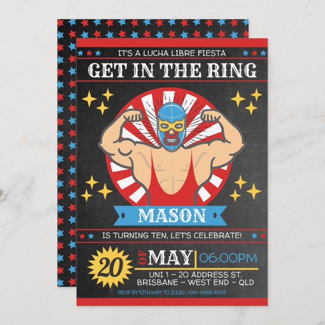 Invitation Lucha Libre soirée mexicaine d'anniversaire (Devant / Derrière)