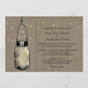 Invitation Lucioles de Mason Jar en bois rustique