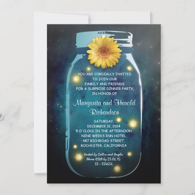 Invitation Lucioles et bocal en verre de style rustique pour  (Devant)