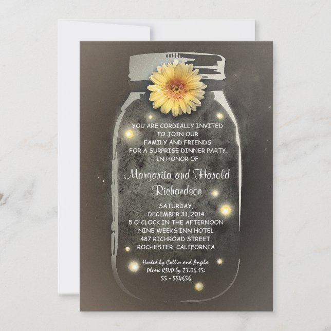 Invitation Lucioles et pot en verre de Mason Anniversaire Fan (Devant)