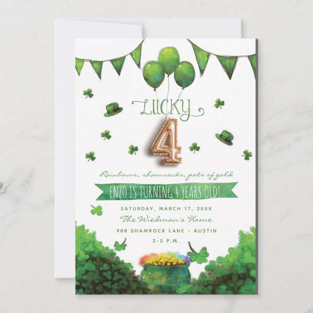 Invitation Lucky 4 Patrick's Day Anniversaire fêtes Invitatio (Devant)
