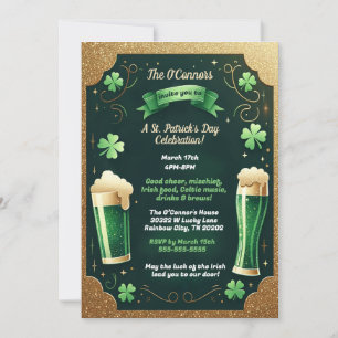 Invitation Lucky Beers Parties scintillant St. Patrick's Day 