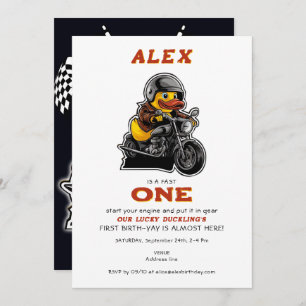Invitation Lucky Duck mignonne Toddler 1ère moto d'anniversai