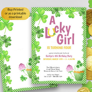 Invitation Lucky Girl Shamrock et Muffin Anniversaire fêté In