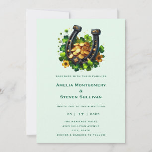 Invitation Lucky Horseshoe Gold Coins et Clover Mariage