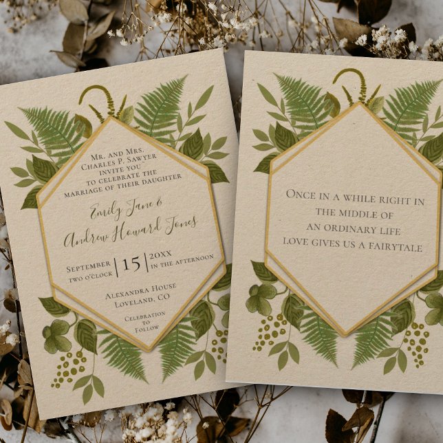 Invitation Lucky In Love 4 feuilles Clover Fern Mariage géomé (Créateur téléchargé)