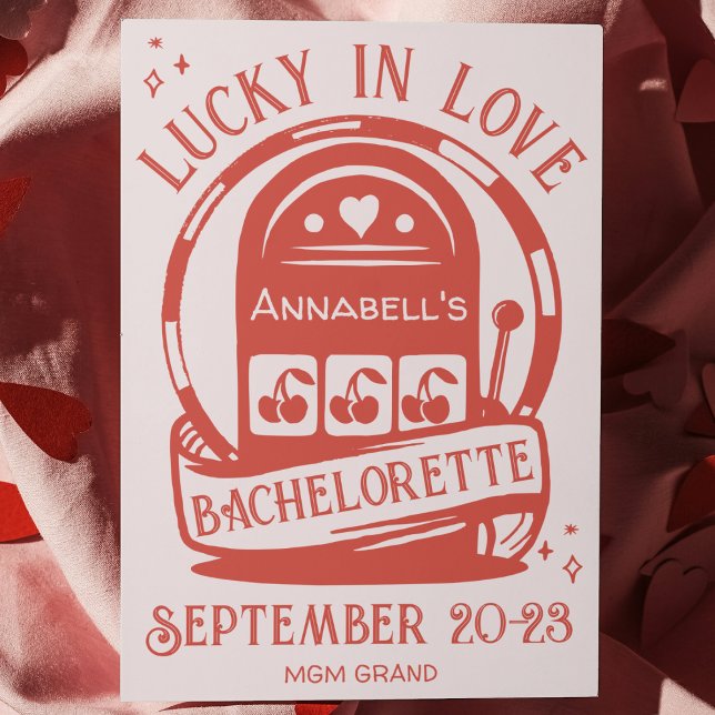 Invitation Lucky in Love Casino Main Draas Vegas Bachelorette (lucky in love Vegas bachelorette party invitation hand drawn quirky fun slot machine weekend invite)