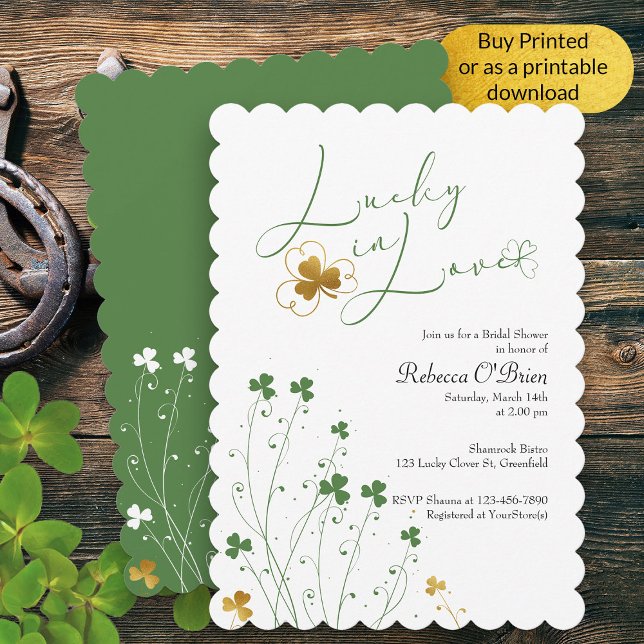 Invitation Lucky in Love Fleur sauvage Fête des mariées Shamr (Elegant Lucky in Love Bridal Shower Invitation)