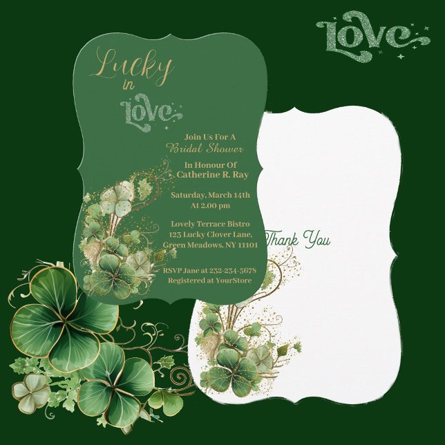 Invitation Lucky in Love Gold Shimmer Shamrock Fête des marié (Lucky in Love Gold Shimmer Shamrock Bridal Shower Invitation)