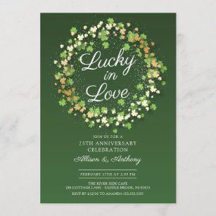 Invitation Lucky in Love Golden Shamrock Anniversaire Party