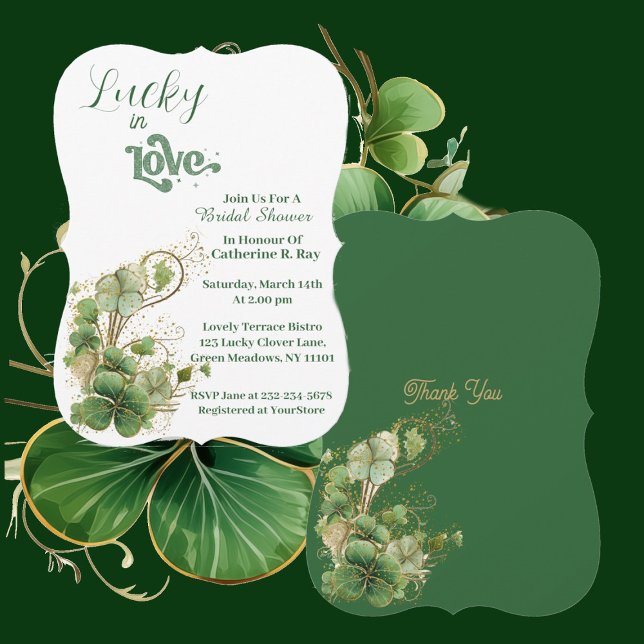 Invitation Lucky in Love Green Fête des mariées Shamrock doré (Lucky in Love Green Golden Shamrock Bridal Shower Invitation)