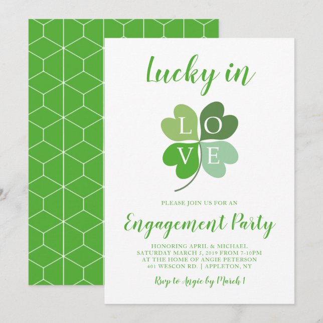Invitation Lucky In Love Heart Shamrock (Devant / Derrière)