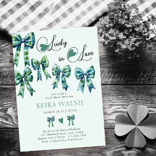 Invitation Lucky in Love Hearts and Bows Green Fête des marié