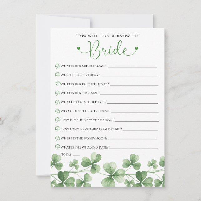 Invitation Lucky in Love How Well Do You Know the Bride Game (Devant)